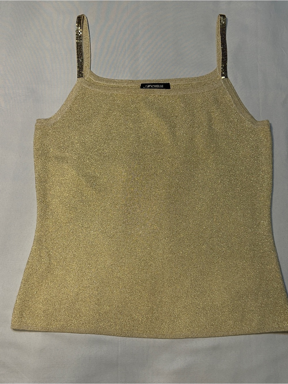 Michelle Antonelli Gold Metallic Cami/Tank Silk Blend Jewel Sequin Top/Shirt